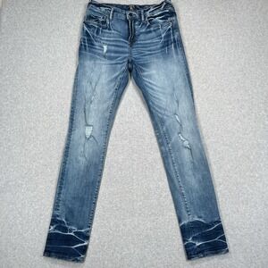 Prps Jeans Mens 30x33 Blue Le Sabre Slim Tapered Distressed Whiskered Stretch